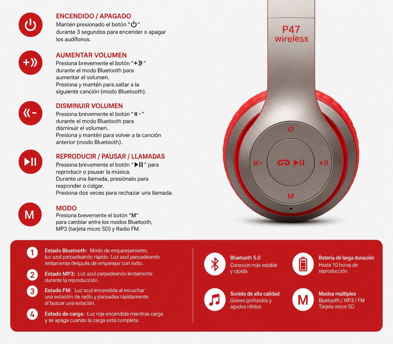 P47 Wireless™ – Audífonos Bluetooth Inalámbricos 🎧
